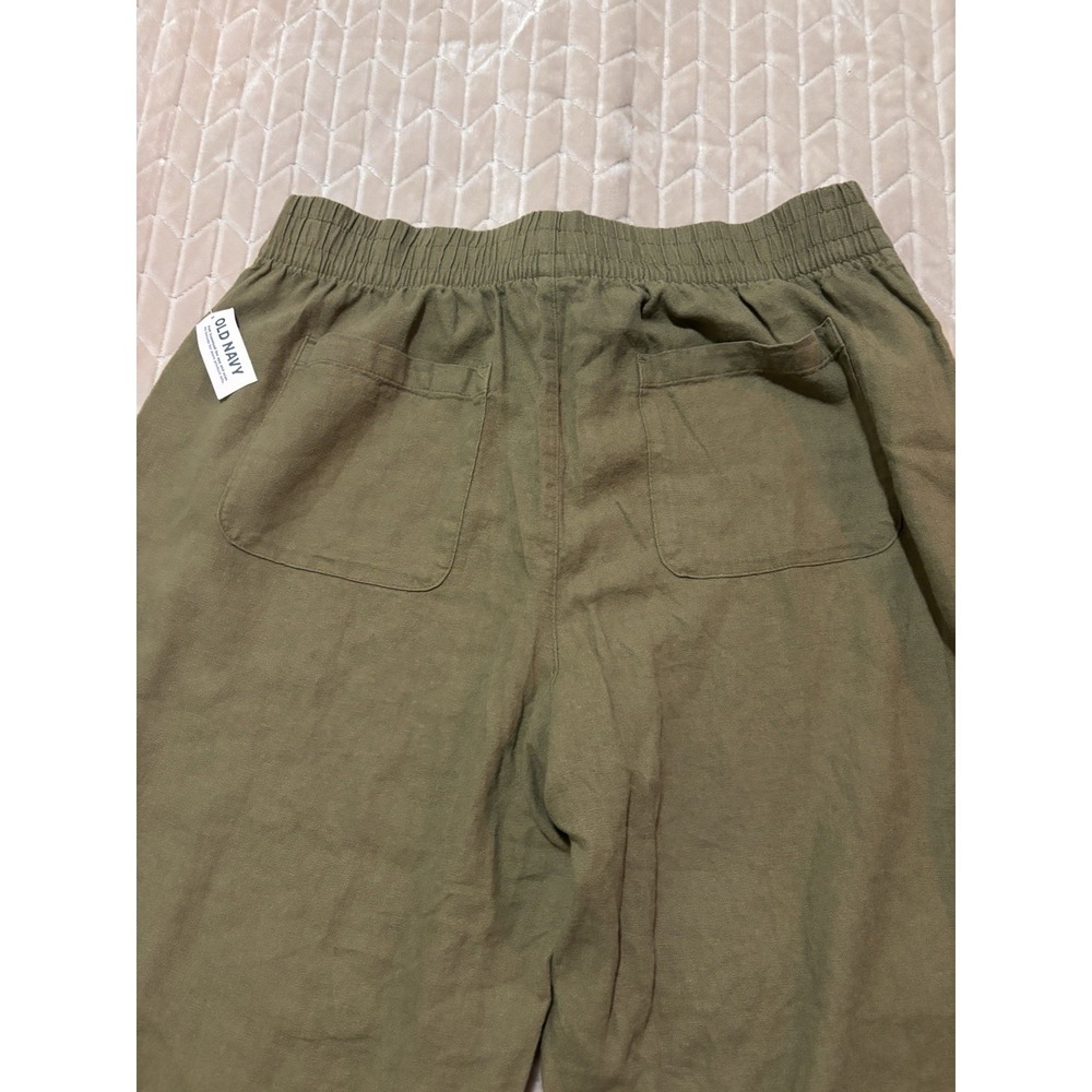Old Navy Linen Blend Wide Leg Pants PL Olive Green High Rise Coastal Grandma NWT - Picture 8 of 10